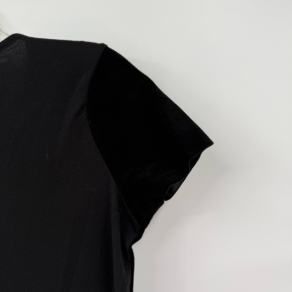 ECRU Blouse Shirt Womens size Small Suede Front Blouse Top Black Short Sleeve - Picture 8 of 9